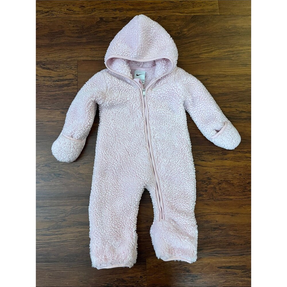 Nike Baby Pink Sherpa Hooded One-Piece size 9 month